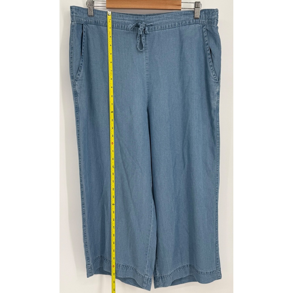 Zac & Rachel Petite Blue Lyocell Wide Leg Cropped Drawstring Pants Pockets Sz L - Picture 2 of 11
